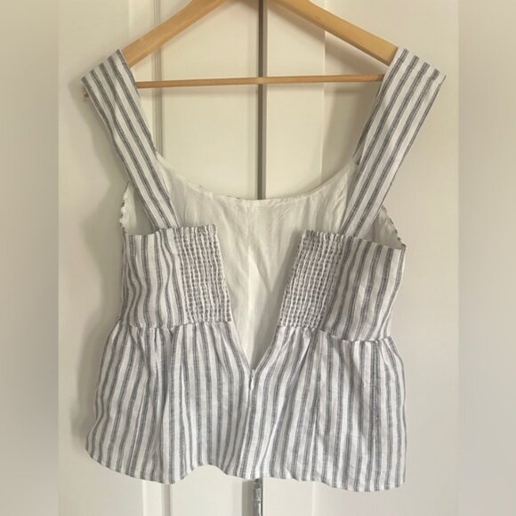Reformation Evie Linen Top in Antibes Stripe Blue White Stripes | US 0 UK 4 - Picture 9 of 10